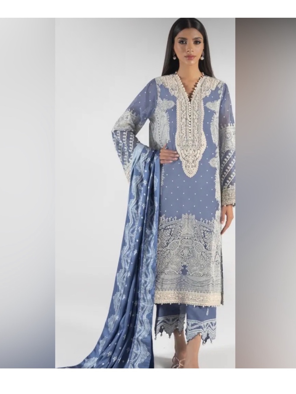 Blue Embroidered Boho Tunic with White Lace Accents
